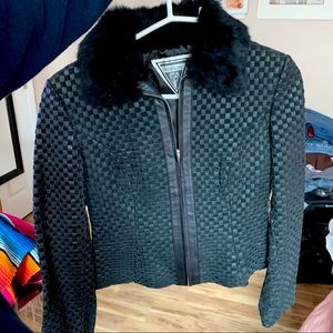 Vintage Marvin Richards Black Checkered Leather Jacket